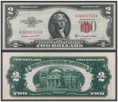 $2 Two Dollar 1953-B Legal Tender Note (US CURRENCY STICKERS) (Lot Of 2)
