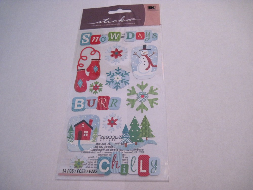 Scrapbooking Crafts Sticker Pack EK Success Sticko Snow Days Man Red Green Burr