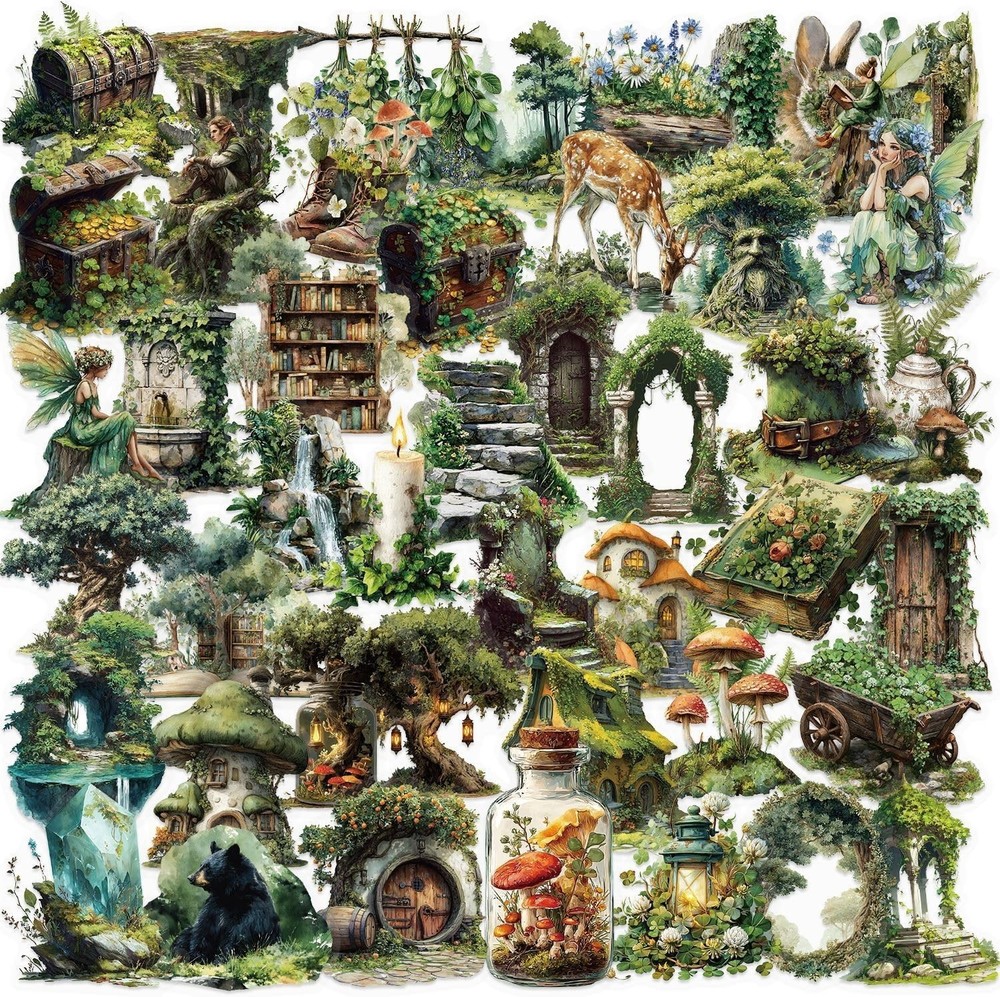 50PCS Forest PET Transparent Stickers Waterproof Scrapbook Journal Laptop Decals