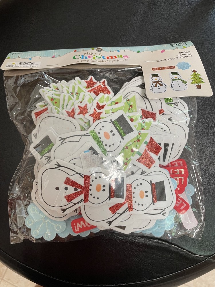 New Package 110 Stickers Christmas Snowmen Snow Tree Hobby Lobby Styrofoam 3″