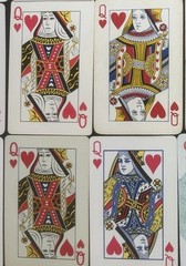Lot of 100 QUEEN OF HEARTS Single Playing Cards, vintage to modern variety mixed