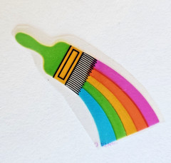Vtg Hambly Transparent Clear Rainbow Paintbrush Sticker 80s Trimmed Mod 2.5 inch