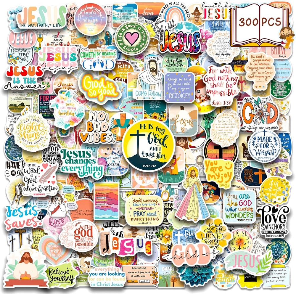 300PCS Inspirational Christian Stickers for Water Bottles and Laptops