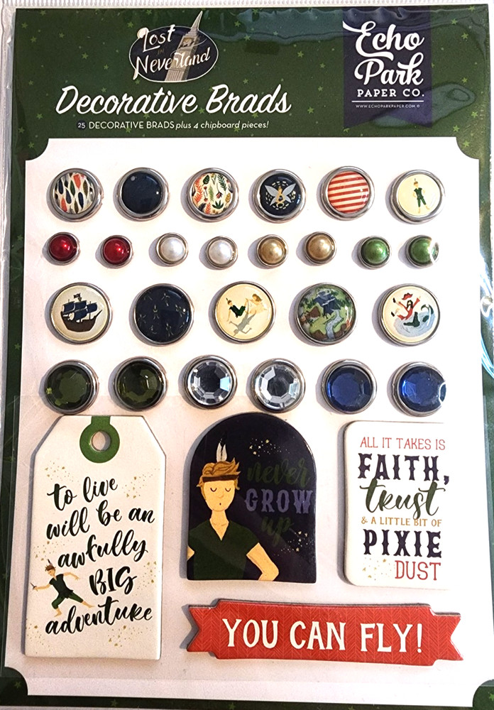 Echo Park Peter Pan Brads & Chipboard Lost In Neverland Scrapbook Embellishment