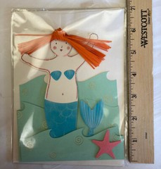 Meri Meri MERMAID Birthday Card ORANGE STRAW HAIR beautiful frameable BEACH ART!