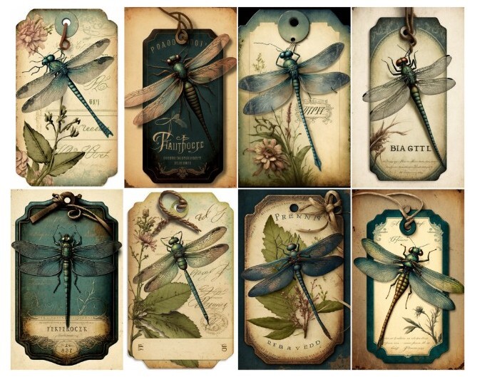 Dragonfly Tags Junk Journal Scrapbook USA Seller