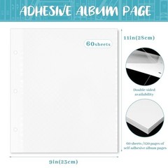 60 Sheets Self Adhesive Photo Album Refill Pages for 3 Ring Binder 9×11 Inch