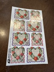 6 Gifted Victorian STICKERS Love HEART USPS Stamp Repro LACE JGrossman Michel