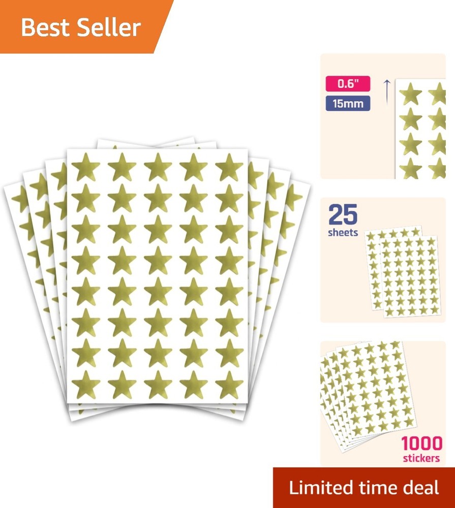 Gold Star Metallic Stickers 1000 Count Glitter for Educational and Craft Use
