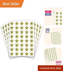 Gold Star Metallic Stickers 1000 Count Glitter for Educational and Craft Use