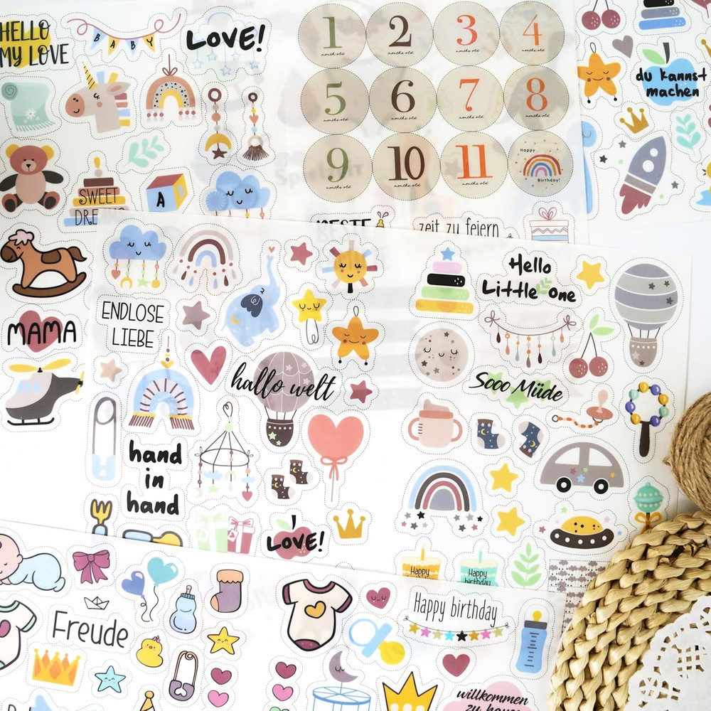 4 Sheets Baby Boy Scrapbook Supplies Stickers – Newborn Planner Journal Stickers