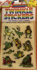 NOS Vintage 80s Prismatic Twinkle Frog Stickers Sparkle Glimmer sheet is white