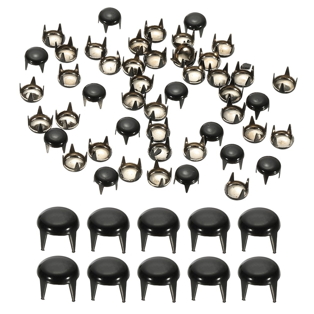 100Pack 6mm Metal Studs Spots Round Dome Claw Beads Nailhead, Black