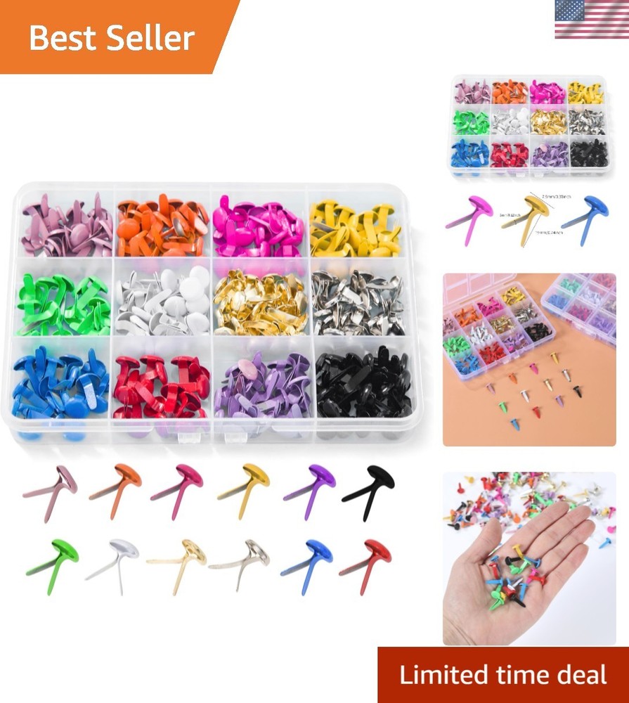 Versatile 180-Piece Mini Brads Set – 12 Color Paper Fasteners for DIY Projects