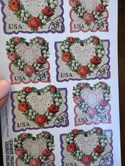 6 Gifted Victorian STICKERS Love HEART USPS Stamp Repro LACE JGrossman Michel