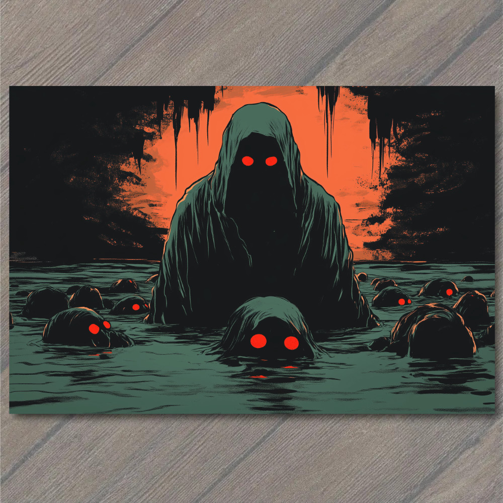 STICKER Glowing Red Eyes Dark Hooded Figures Creepy Water Shadows Night