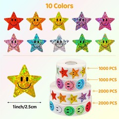 1000PCS Glitter Star Stickers 1in, 10 Colors, Reward Student Classroom