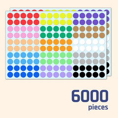 6000 Colored Dot Stickers, 1/2 Inch, round Circle Dots – Assorted 15 Colors