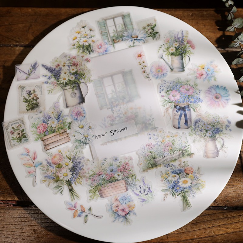 25 pcs Spring Bouquet Translucent Vellum Matte Surface Paper Sticker Scrapbook