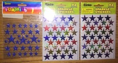 Lot Of 3 Eureka Colorful Sparkle STARS & Darice Foamies Star Stickers Scrapbook