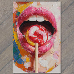STICKER Pink Lips Candy Swirl Lollipop Colorful Pop Expressionist Sweet Fun