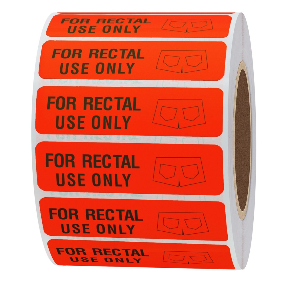 Rectal Use Only Stickers 1.5″ x 0.375″ Fluorescent Red Permanent Adhesive 500