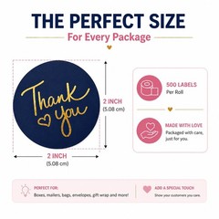 Gold Foil Heart Thank You Stickers Large Round Black White Pink Navy Inch Labels