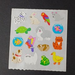 Vintage SandyLion Stickers Pets Dog Cat Fish Frog Rabbit Turtle Parrot 1 Module