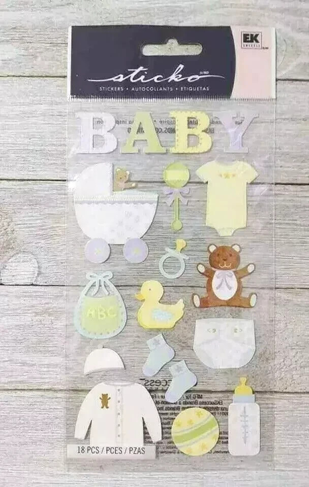 baby shower carriage fun stickers EK success scrapbook glitter 18pc set