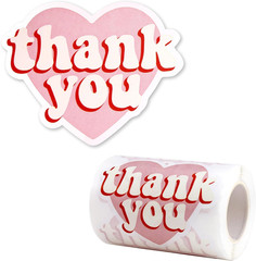 2.4 Inch Pink Heart Shaped Thank You Stickers 2 Rolls for Small Business 240 Pcs