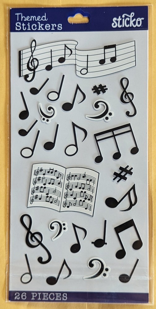 Themed/ Everyday Sticker Single Sheet / Music Notes/ 26 pieces