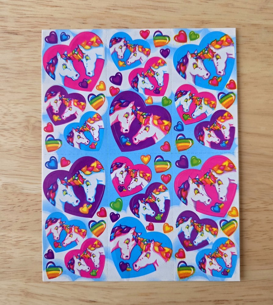 Vintage LISA FRANK Sticker Sheet S168 Unicorns In Love