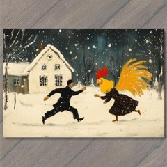 STICKER Rooster Head Man Chicken Boy Snow Humor Animal Suit Weird Strange Odd