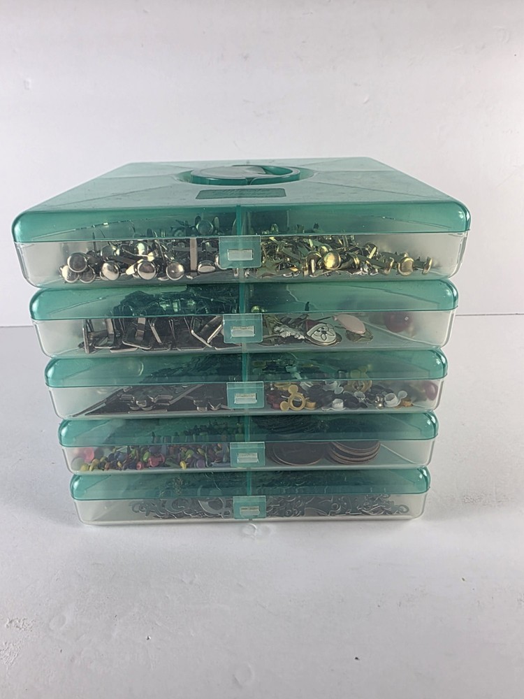 Scrapbooking Assorted Lot of 5 level case Metal Brads , Hearts, Stars Flowers