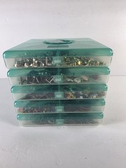 Scrapbooking Assorted Lot of 5 level case Metal Brads , Hearts, Stars Flowers