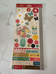 Pebbles Accent & Phrase Stickers Flowers Butterflies Enjoy Hello Scrapbooking