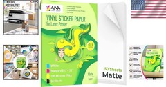Laser Printer Vinyl Sticker Paper – 50 Waterproof Sheets