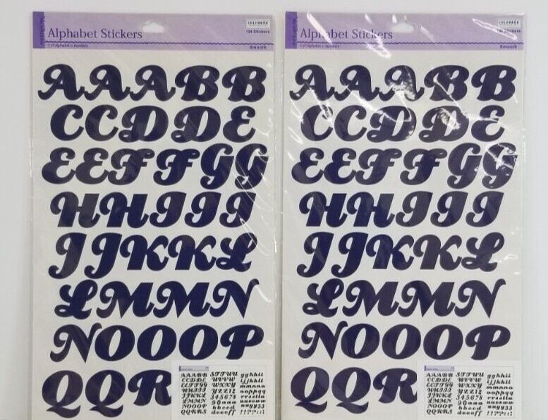 Alphabet & Number Stickers Upper & Lower Case Bold Cursive Set of 2 Blue
