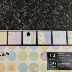 Gender Neutral Scrapbooking Lot 2 pads paper, Ribbons, Embellishments Lettering