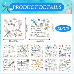 Wxiben Dragonfly Rub on Transfers for Crafts – 12 6 x 6 inches,