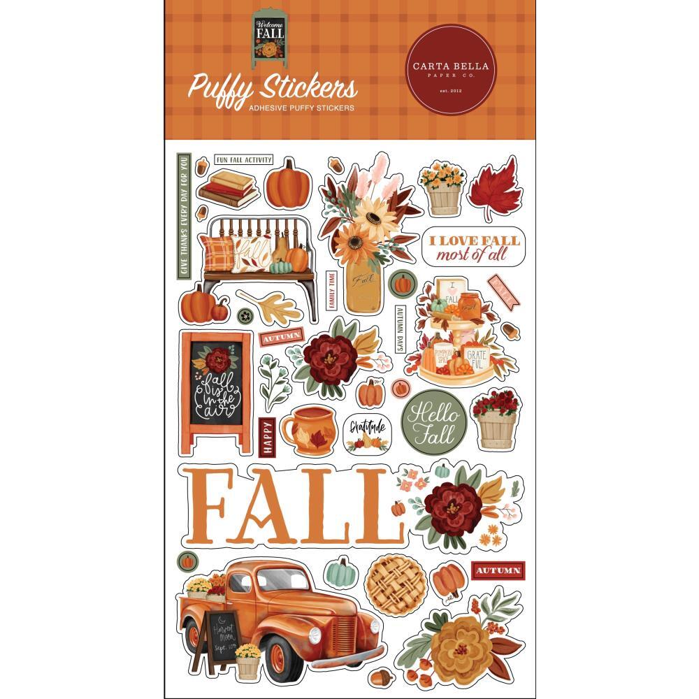 Crafts CB Puffy Stickers Welcome Fall Vintage Truck Flowers Leaves Pumpkins Pie
