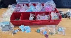 Organizer Box Of Brand New Brads:Flowers, Hearts, Birthday, Music Notes, Kitchen