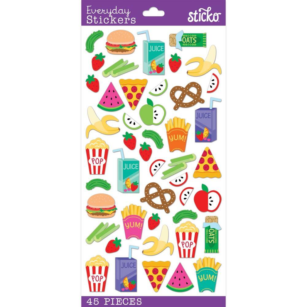 Crafts Stickers Sticko Snack Time Pizza Popcorn Pretzel Hamburger Fruit Fries