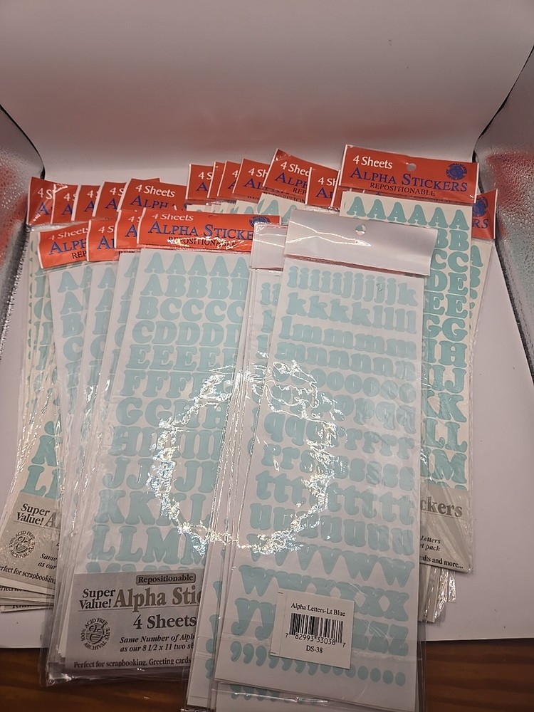 ALPHA STICKERS LIGHT BLUE 25 Pack Lot 4 Sheets Per Pack 100 Sheet Total NEW