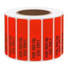 Rectal Use Only Stickers 1.5″ x 0.375″ Fluorescent Red Permanent Adhesive 500