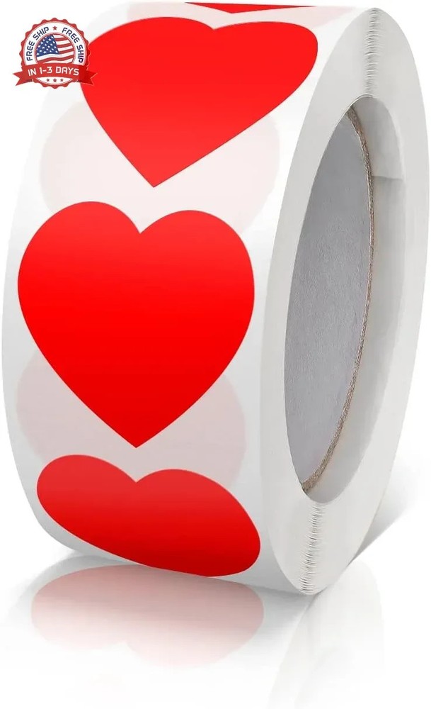 Red Heart Stickers Roll 1 Inch Valentine’s Day Love Shape Labels Waterproof Remo