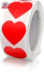 Red Heart Stickers Roll 1 Inch Valentine’s Day Love Shape Labels Waterproof Remo
