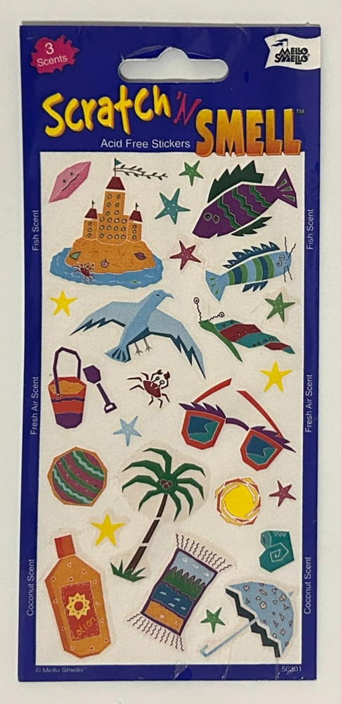 Scented Scratch n Sniff Smell Stickers 2003 Mello Smello Pack 3 Scents Coconut