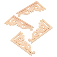 4 PCS Wood Carved Onlays Wooden Corbels Decor for Home Corner Applique