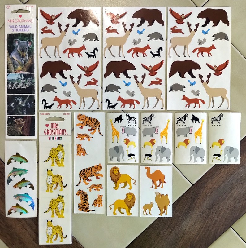 Lot of MRS. GROSSMAN’S Exotic Wildlife Stickers: Lions, Tigers, Woodland Animals